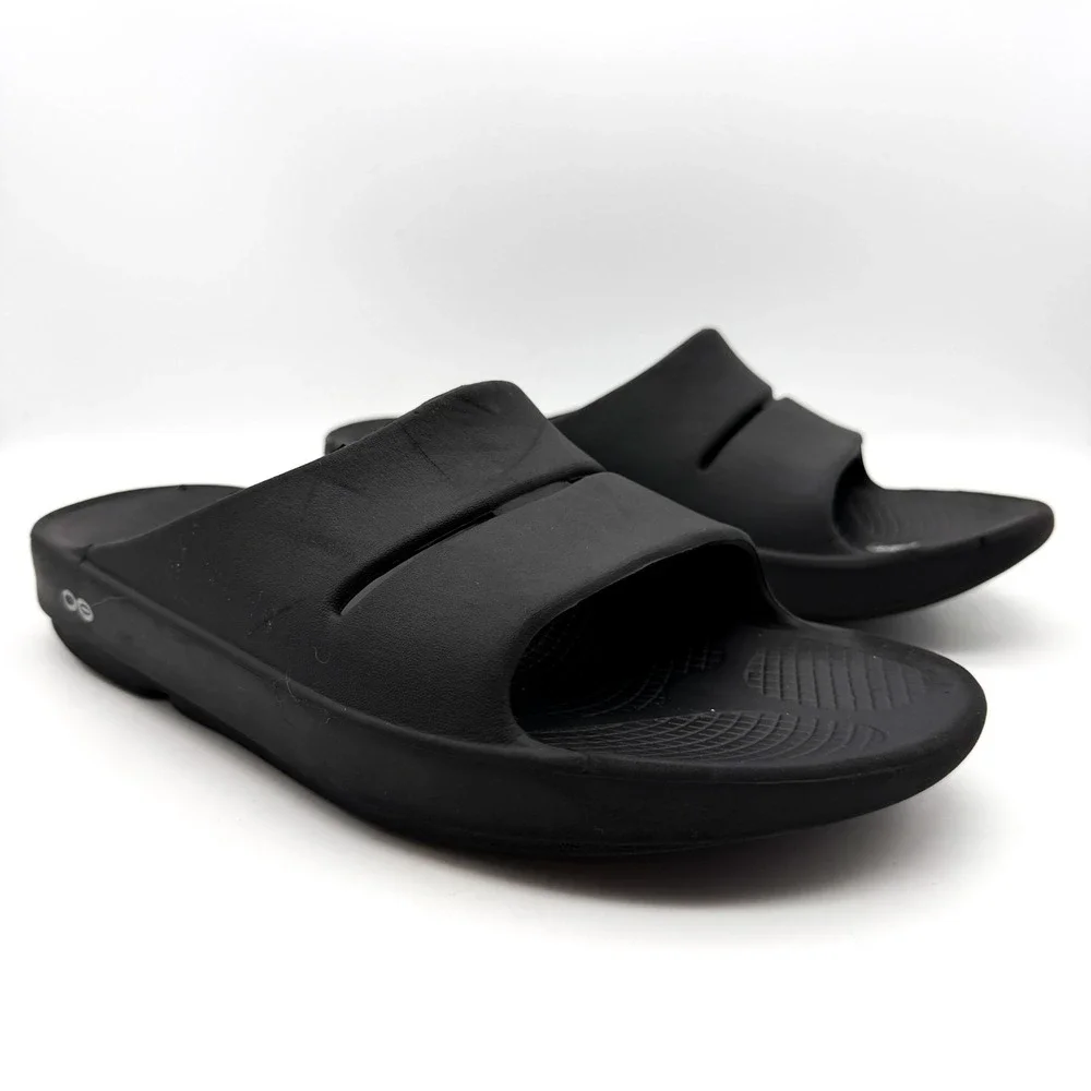 Oofos Black  Recovery Summer Slide Sandals Arch Support Foam Men's 10 Women's 12